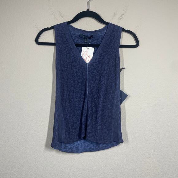 SWTR Womens Size XS Sleeveless Sweater Vest Blue Cotton Linen Blend V Neck - Picture 1 of 8